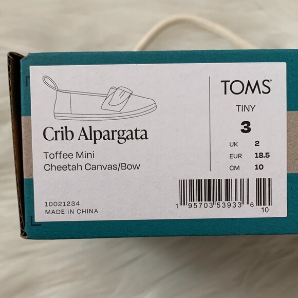TOMS Cheetah Canvas Crib Alpargata Shoes in Toffee BABY SIZE 3 (12-18 MONTHS) - Picture 5 of 7